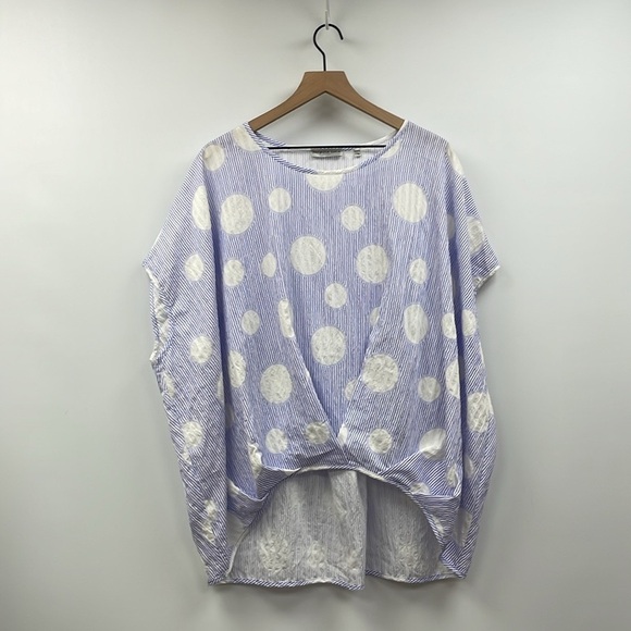 Patrizia Luca Dot Striped Oversized Cocoon Short Sleeve Shirt Lagenlook L/XL - Picture 4 of 12